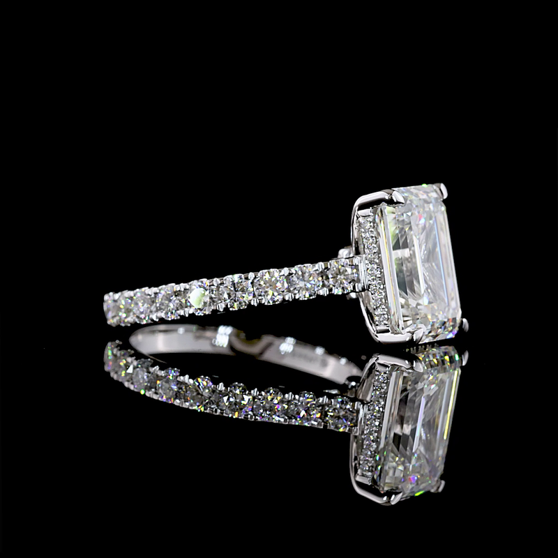 4ct Emerald Prong Hidden Halo Diamond Engagement Ring