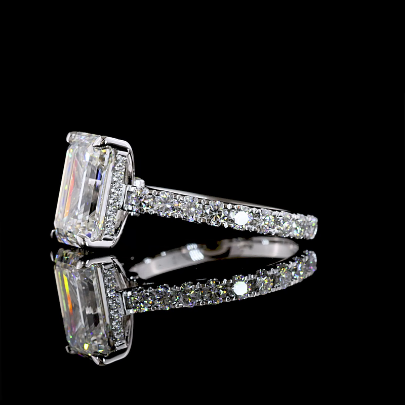 4ct Emerald Prong Hidden Halo Diamond Engagement Ring