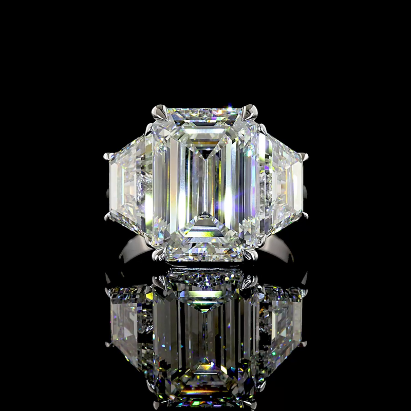 8ct Emerald Prong Three Stone Diamond Engagement Ring