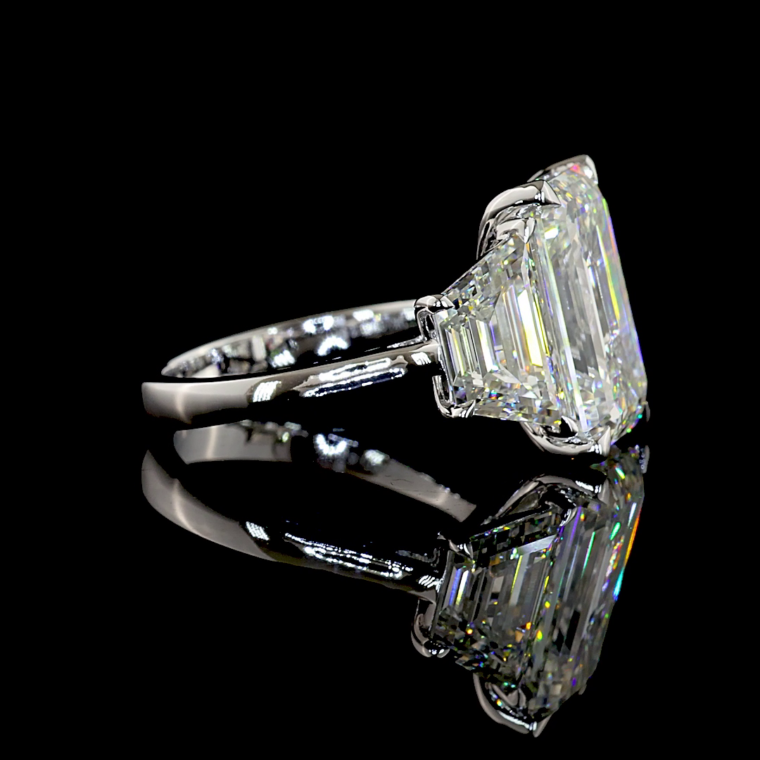 8ct Emerald Prong Three Stone Diamond Engagement Ring