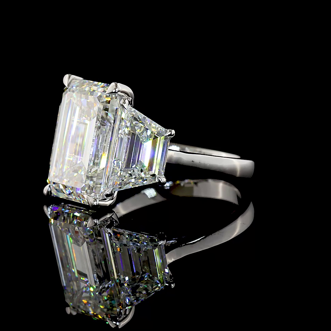 8ct Emerald Prong Three Stone Diamond Engagement Ring