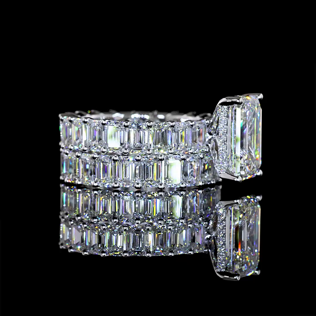 5ct Emerald Prong Hidden Halo Diamond Engagement Ring Set (13ctw)