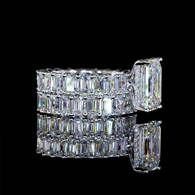 5ct Emerald Prong Hidden Halo Diamond Engagement Ring Set (13ctw)