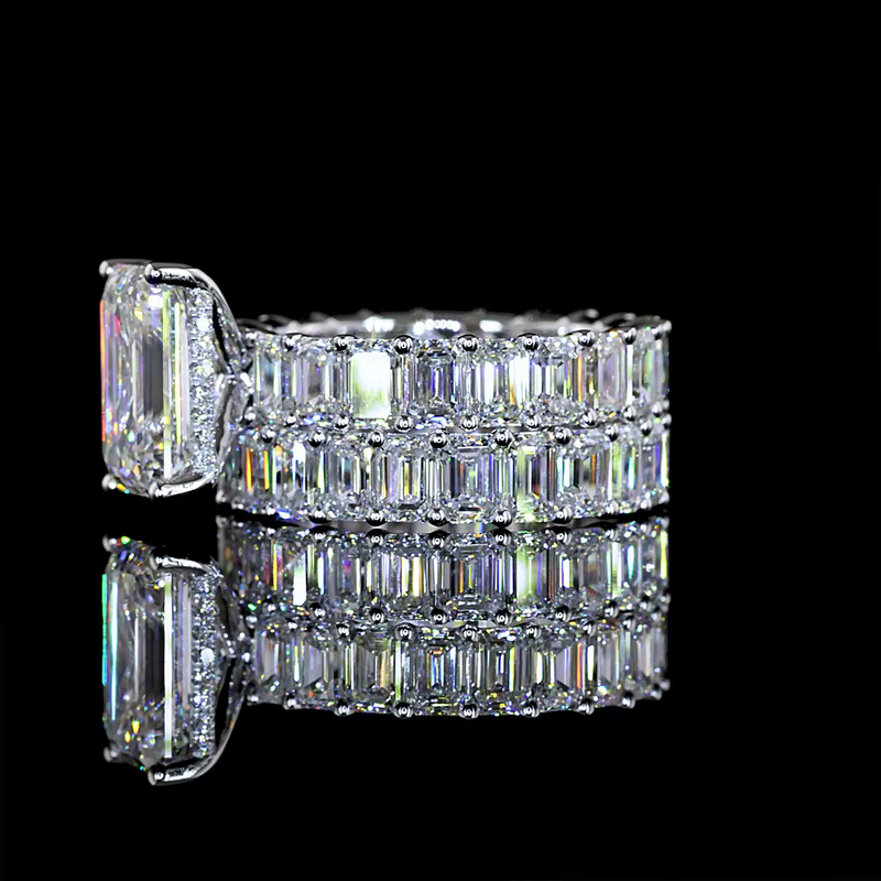 5ct Emerald Prong Hidden Halo Diamond Engagement Ring Set (13ctw)